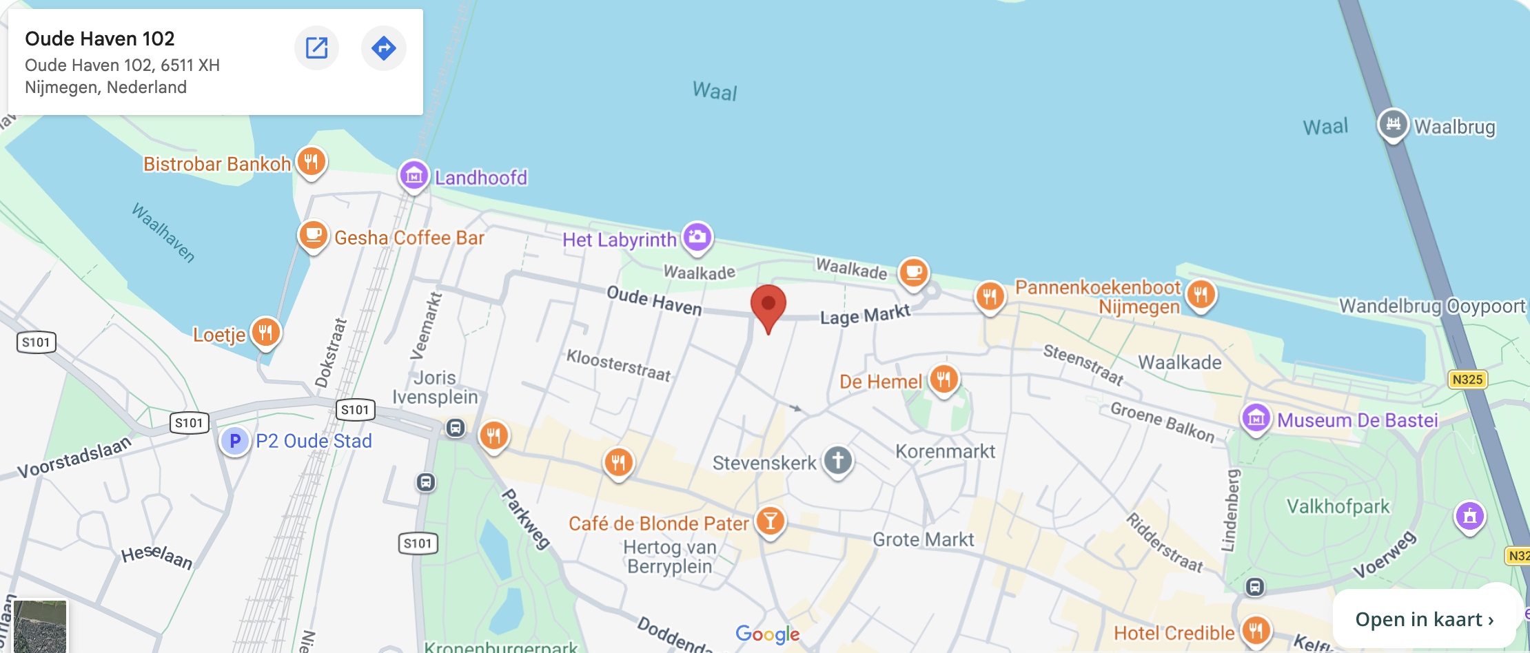 Kaart met de locatie van The Lab of Life aan de Oude Haven 102 in Nijmegen